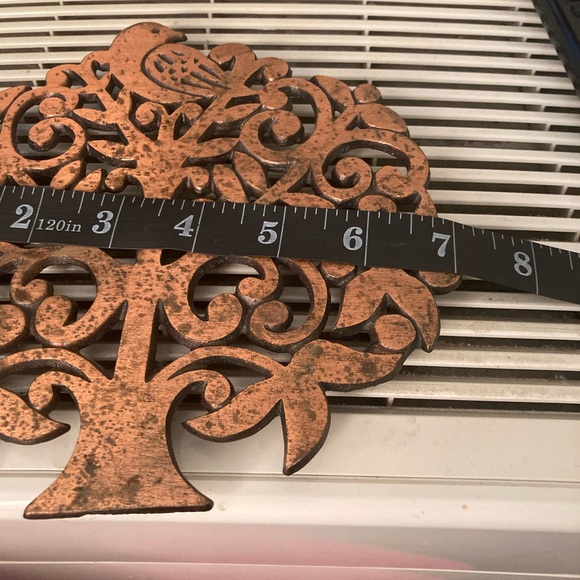 Vintage Metal Trivet Partriage In A Pear Tree Christmas Bronze Tone7"x7" - Picture 6 of 6